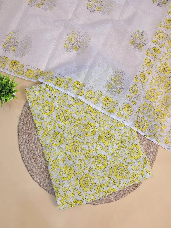 White_With_Lemon_Kota_Cotton_Suit_Unstiched_Dress_Material_For_Womens