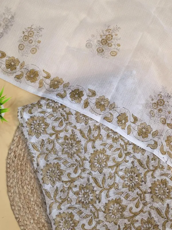 White_With_Brown_Kota_Cotton_Suit_Unstiched_Dress_Material_For_Womens