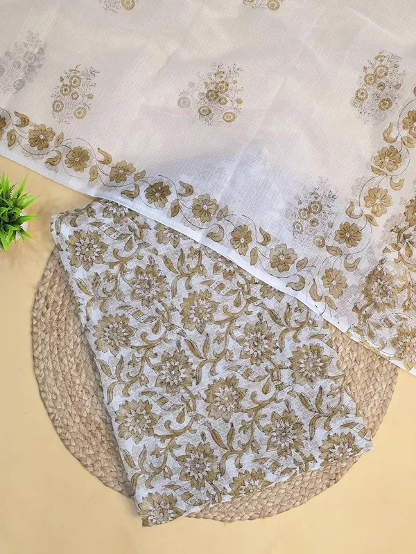 White_With_Brown_Kota_Cotton_Suit_Unstiched_Dress_Material_For_Womens