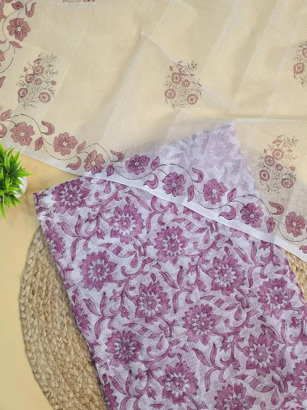 White_With_Darkpink_Kota_Cotton_Suit_Unstiched_Dress_Material_For_Womens