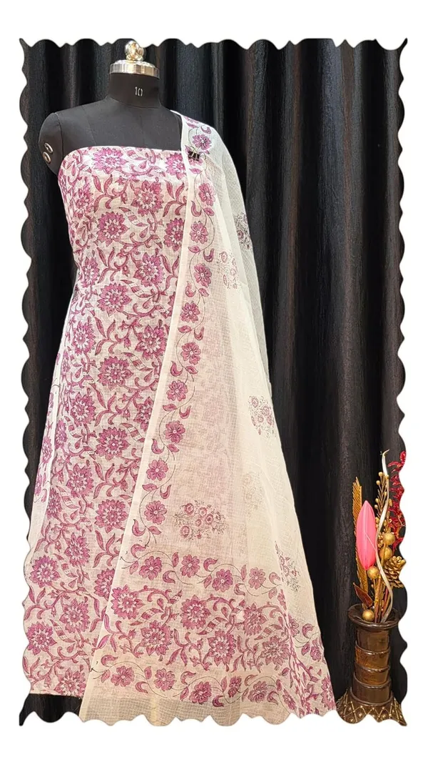 White_With_Darkpink_Kota_Cotton_Suit_Unstiched_Dress_Material_For_Womens