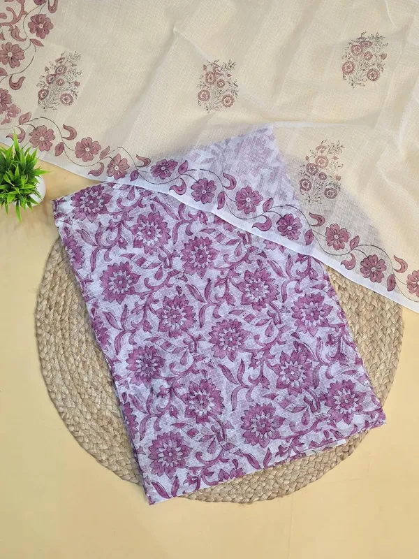 White_With_Darkpink_Kota_Cotton_Suit_Unstiched_Dress_Material_For_Womens