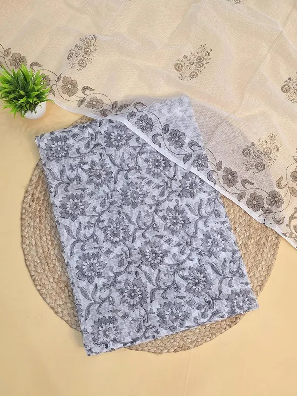 White_With_Grey_Kota_Cotton_Suit_Unstiched_Dress_Material_For_Womens