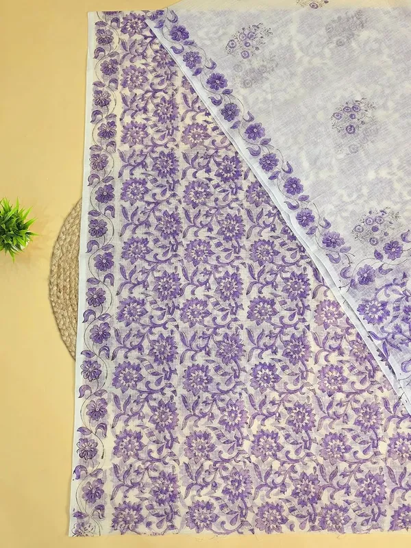 White_With_Purple_Kota_Cotton_Suit_Unstiched_Dress_Material_For_Womens