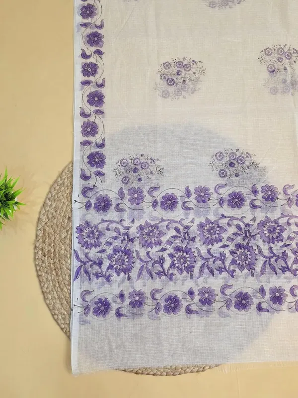 White_With_Purple_Kota_Cotton_Suit_Unstiched_Dress_Material_For_Womens