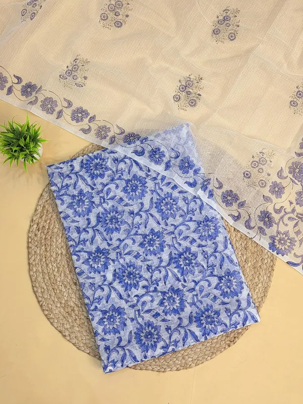 White_With_Blue_Kota_Cotton_Printed_Suit_Set_For_Womens
