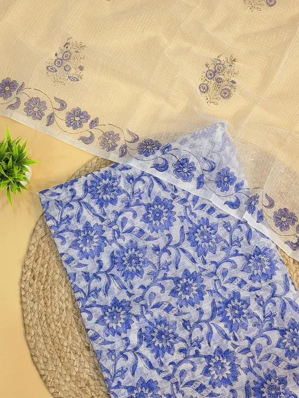 White_With_Blue_Kota_Cotton_Printed_Suit_Set_For_Womens