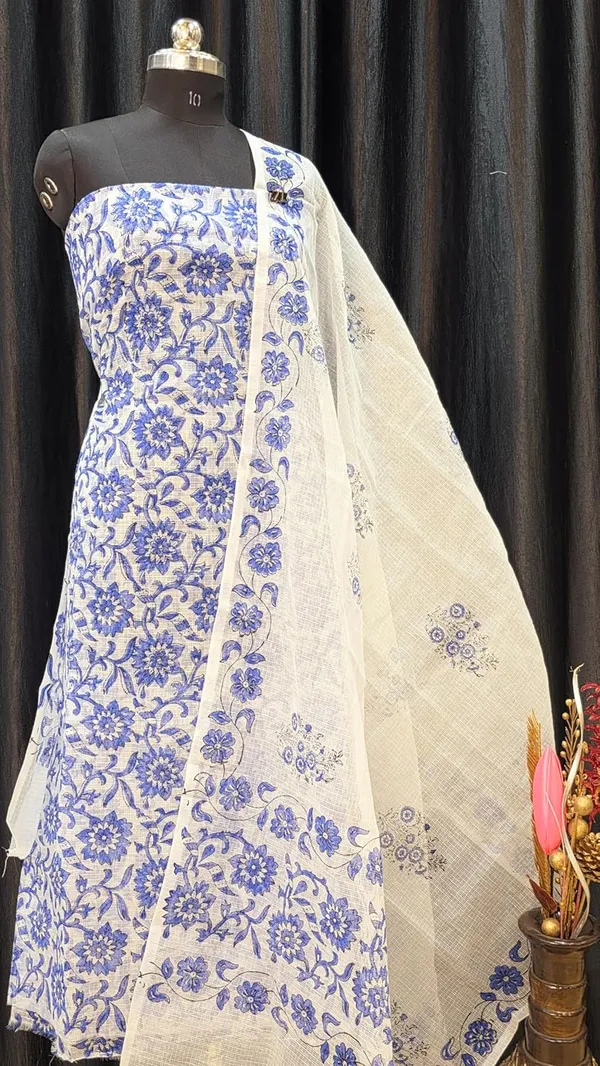 White_With_Blue_Kota_Cotton_Printed_Suit_Set_For_Womens