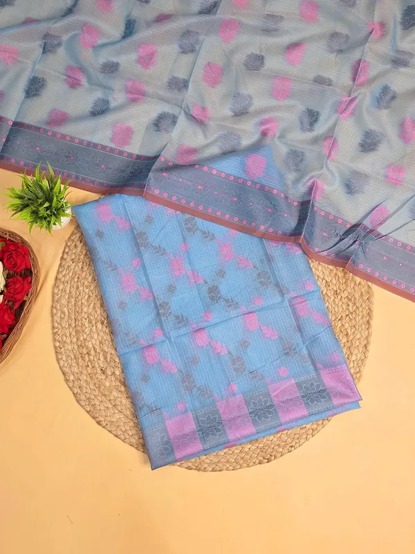 Skyblue_Kota_Cotton_Self_Weaving_Suit_Set_For_Womens