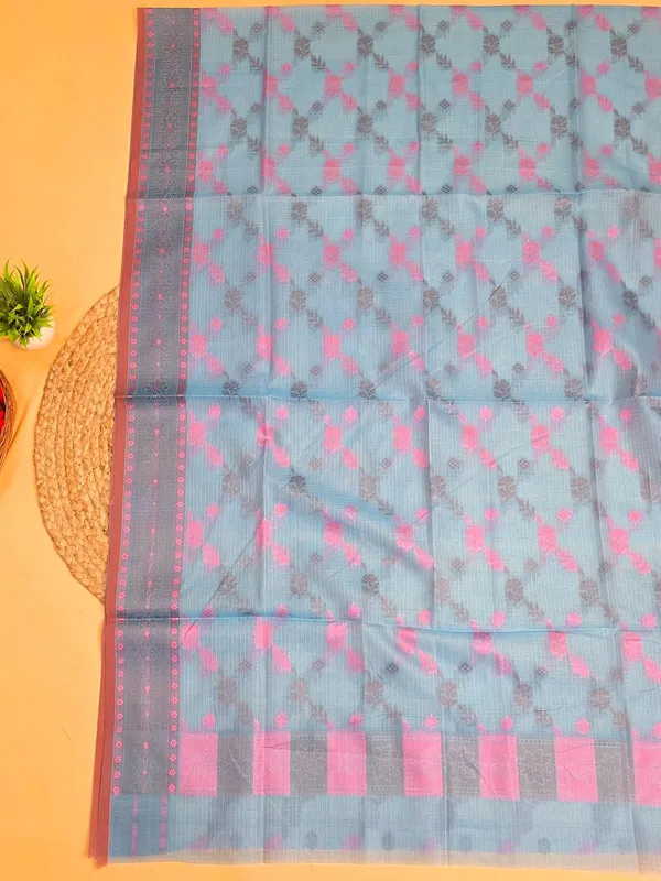 Skyblue_Kota_Cotton_Self_Weaving_Suit_Set_For_Womens