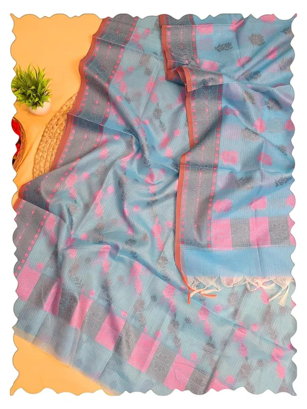 Skyblue_Kota_Cotton_Self_Weaving_Suit_Set_For_Womens
