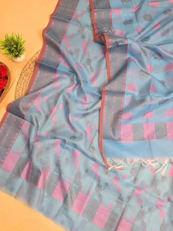 Skyblue_Kota_Cotton_Self_Weaving_Suit_Set_For_Womens