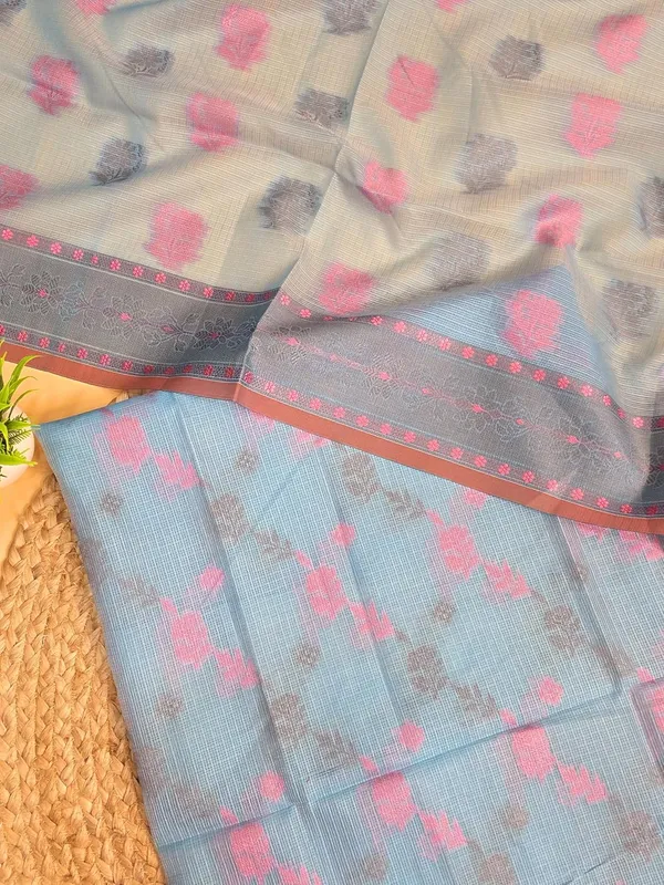 Skyblue_Kota_Cotton_Self_Weaving_Suit_Set_For_Womens