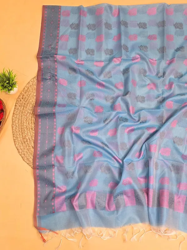 Skyblue_Kota_Cotton_Self_Weaving_Suit_Set_For_Womens