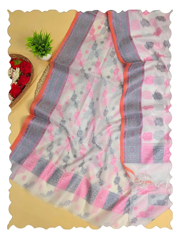 White_Kota_Cotton_Self_Weaving_Suit_Set_For_Womens