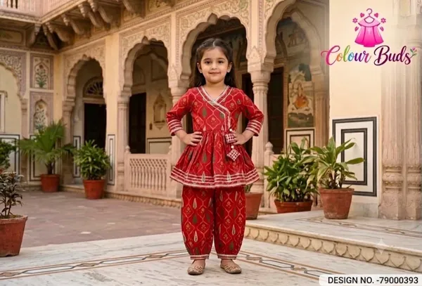 Maroon_And_Red_Cotton_Blend_Premium_Wrap_up_style_Peplum_Top_with_Dhoti_Style_Pant_For_Girls