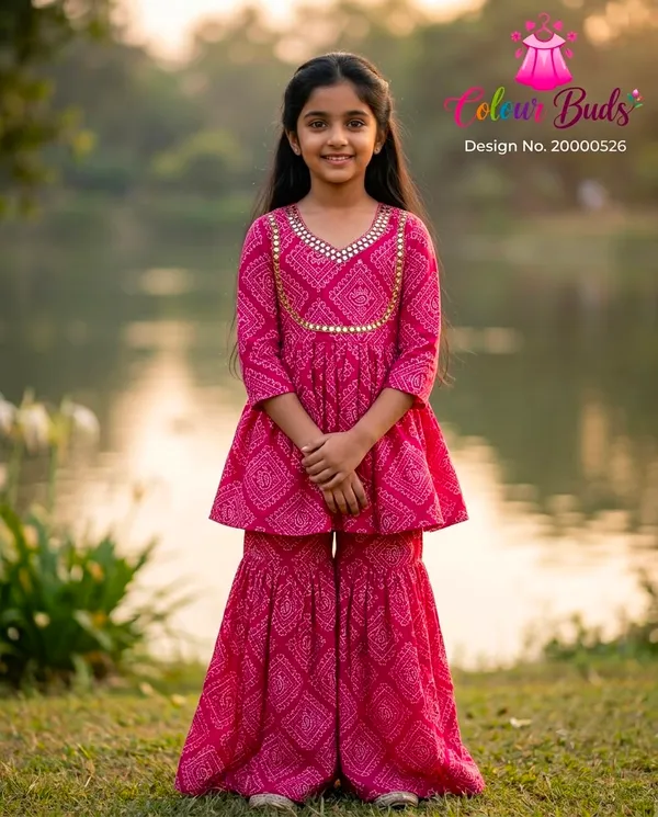 Bright_Pink_Cotton_Premium_Peplum_Sharara_Set_For_Girls