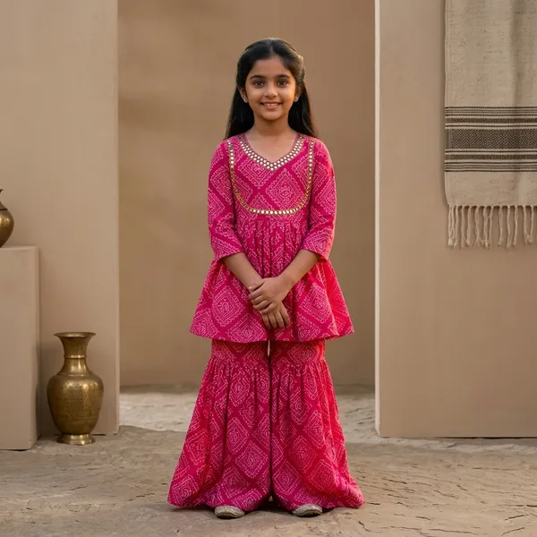 Bright_Pink_Cotton_Premium_Peplum_Sharara_Set_For_Girls