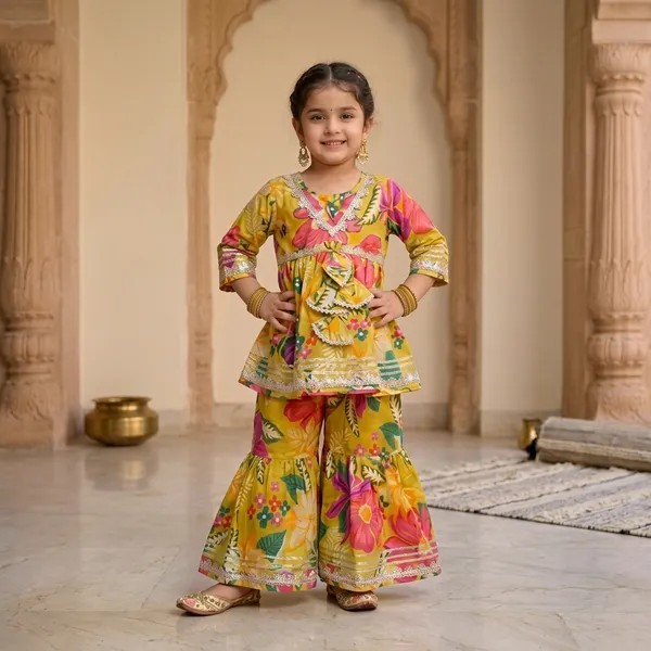 Yellow_Cotton_Blend_Premium_Peplum_Top_with_Sharara_For_Girls