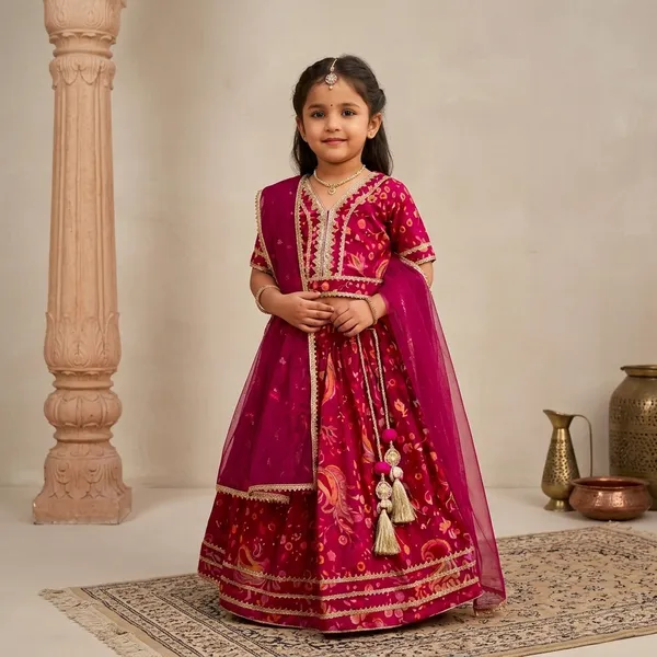 Maroon_Cotton_Blend_Premium_Lehenga_Choli_Set_For_Girls
