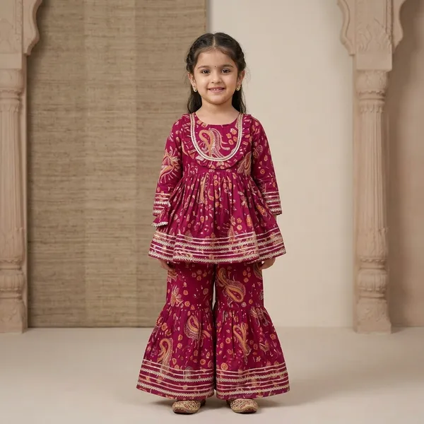 Maroon_Cotton_Blend_Premium_Peplum_Sharara_Set_For_Girls