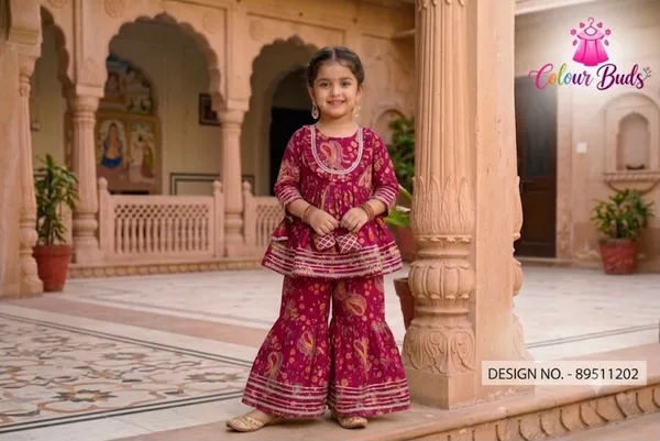 Maroon_Cotton_Blend_Premium_Peplum_Sharara_Set_For_Girls