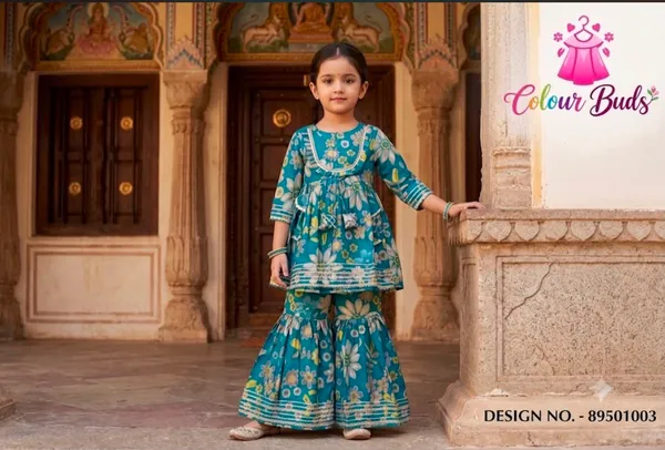 Teal_Blue_Cotton_Blend_Premium_Sharara_Set_For_Girls