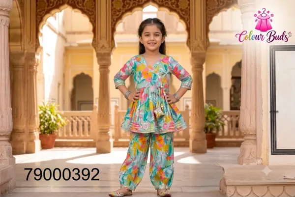 Multicolor_Cotton_Blend_Premium_Peplum_top_with_dhoti_style_pant_For_Girls