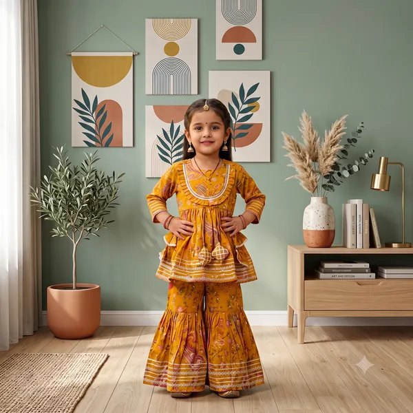 Mustard_Cotton_Blend_Premium_Kurta_Set_For_Girls