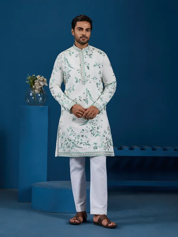 Georgette_Cotton_Blend_Floral_Embroidered_Kurta_Pajama_Set_For_Men