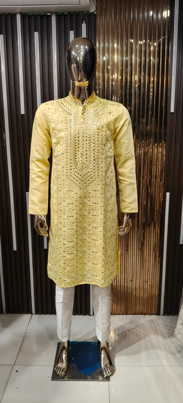 Mustard_Cotton_Silk_Chikankari_Embroidered_Kurta_Set_For_Men