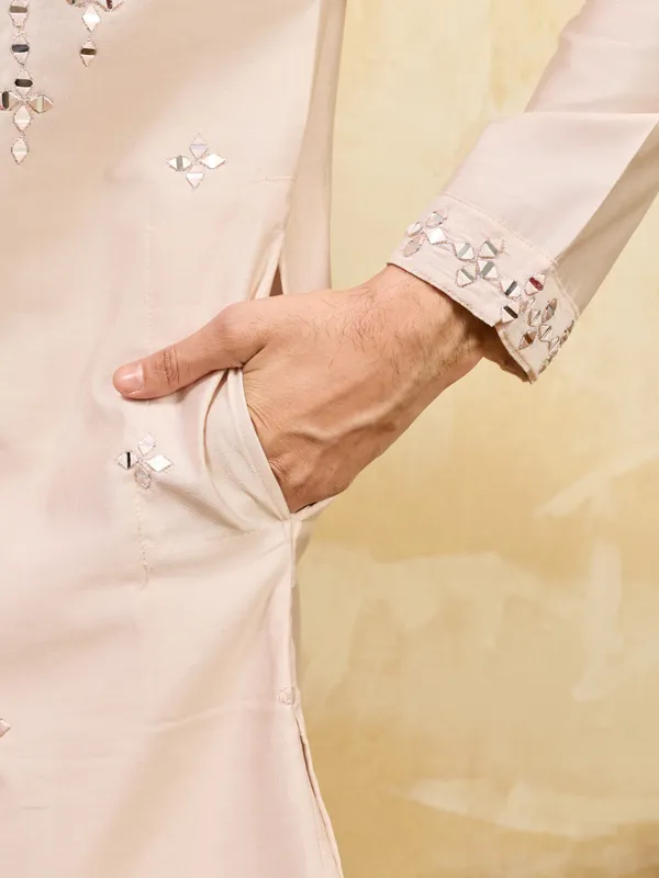Beige_Cotton_Silk_Embellished_Kurta_Pajama_Set_For_Men