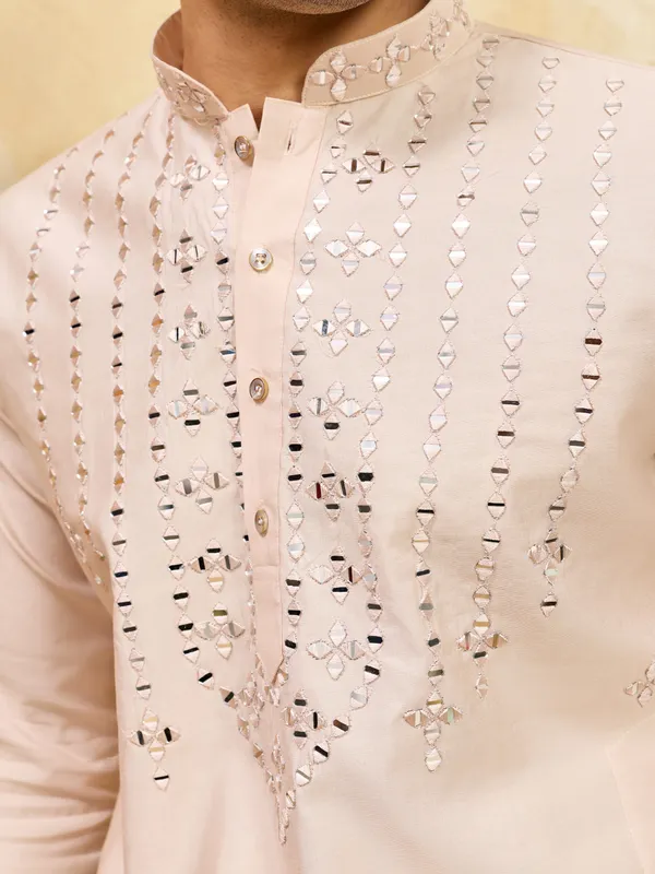 Beige_Cotton_Silk_Embellished_Kurta_Pajama_Set_For_Men