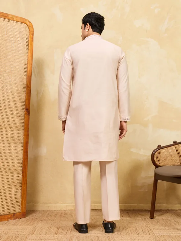 Beige_Cotton_Silk_Embellished_Kurta_Pajama_Set_For_Men
