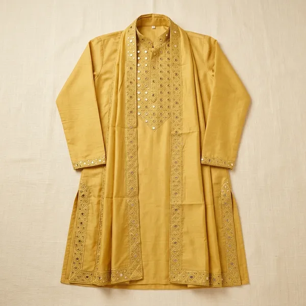 Mustard_yellow_Silk_Blend_Embroidered_Sherwani_Set_With_Dupatta_For_Men