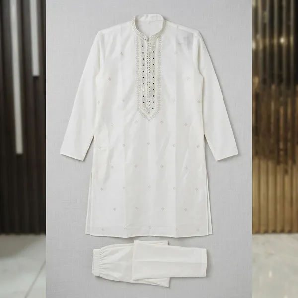 Ivory_Cotton_Blend_Embroidered_Kurta_Pajama_Set_For_Men
