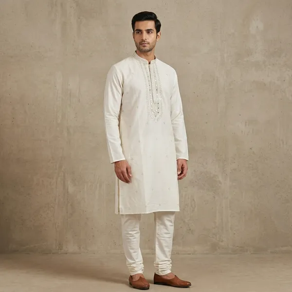 Ivory_Cotton_Blend_Embroidered_Kurta_Pajama_Set_For_Men