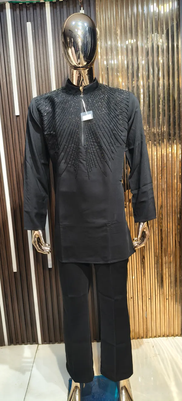 Black_Silk_Blend_Embellished_Kurta_Pajama_Set_For_Men