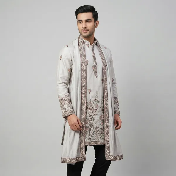 Mauve_Silk_Blend_Embroidered_Sherwani_Kurta_Set_For_Men