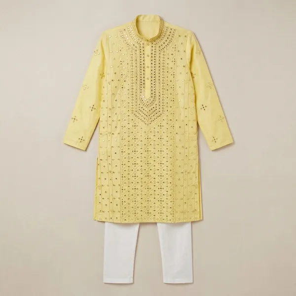 Mustard_Cotton_Silk_Chikankari_Embroidered_Kurta_Set_For_Men