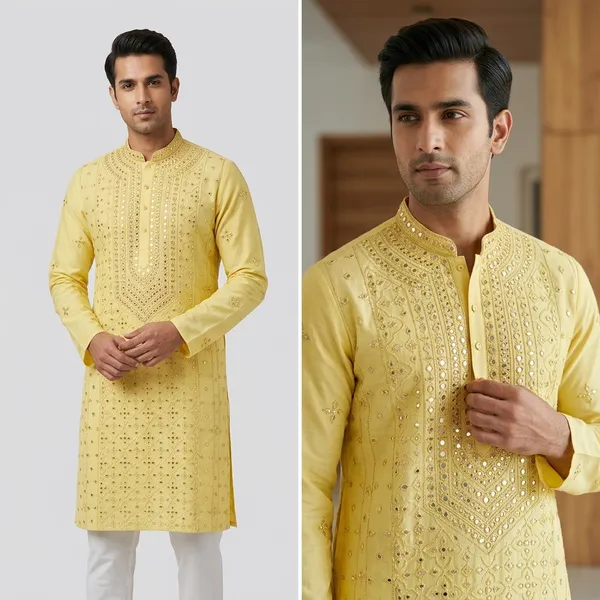 Mustard_Cotton_Silk_Chikankari_Embroidered_Kurta_Set_For_Men