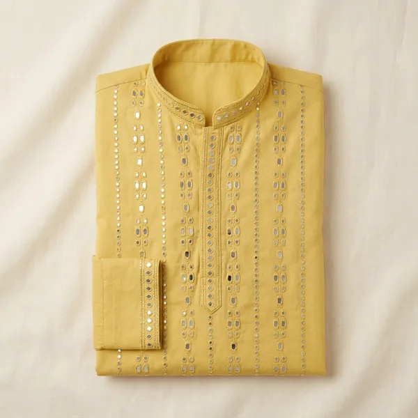 Yellow_Cotton_Silk_Embellished_Kurta_Pajama_Set_For_Men