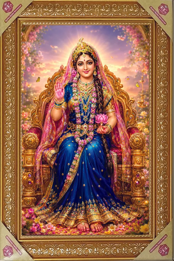 Majestic_Shri_Radha_Rani_Enthroned_Blessing_Premium_Golden_Framed_Portrait