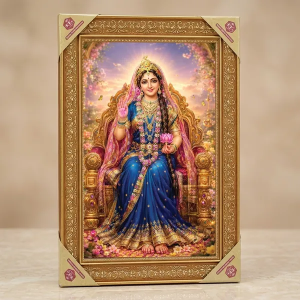 Majestic_Shri_Radha_Rani_Enthroned_Blessing_Premium_Golden_Framed_Portrait