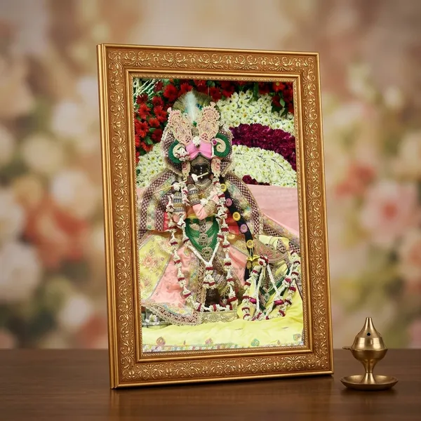Premium_Shri_Radha_Vallabh_Lal_Ji_Divine_Floral_Darshan_Golden_Framed_Portrait
