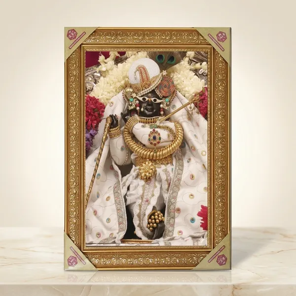 Premium_Shri_Radha_Raman_Ji_Lal_Divine_White_Shringar_Golden_Framed_Portrait