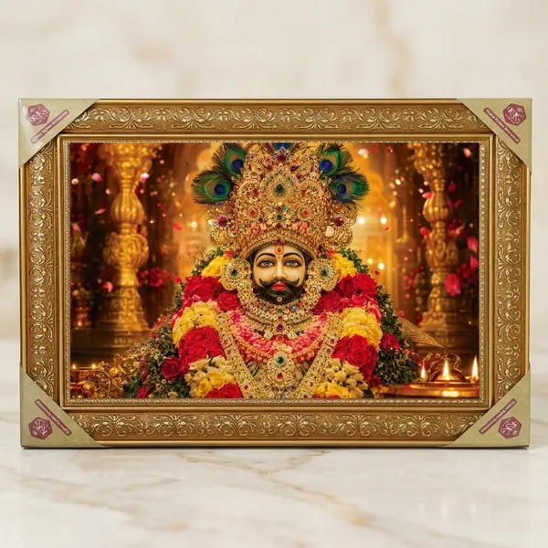 Premium_Khatu_Shyam_Ji_Divine_Floral_Shringar_Golden_Framed_Portrait