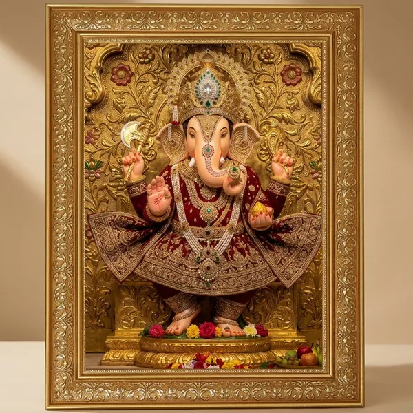 Premium_Lord_Ganesha_Divine_Royal_Shringar_Golden_Framed_Portrait