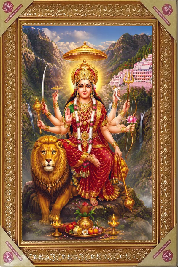 Premium_Maa_Durga_Sherawali_Divine_Blessing_Golden_Framed_Portrait