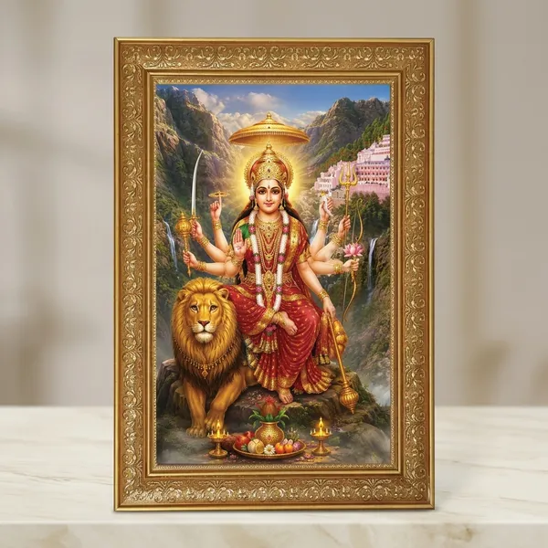 Premium_Maa_Durga_Sherawali_Divine_Blessing_Golden_Framed_Portrait